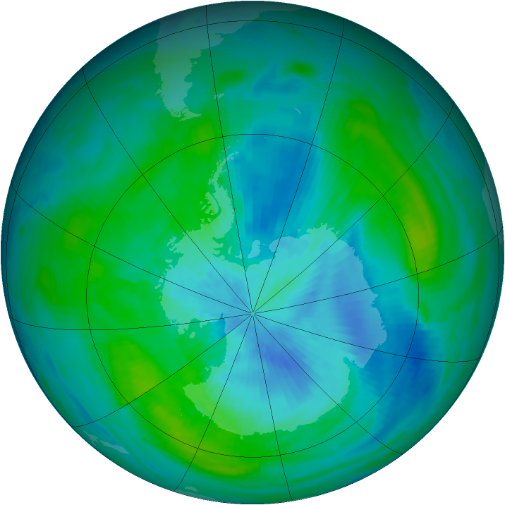Antarctic ozone map for 06 March 1989